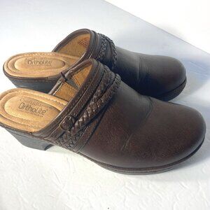 Croft & Barrow SZ 8.5 W Brown Faux Leather Clogs Othrolite Comfort Non-slip work